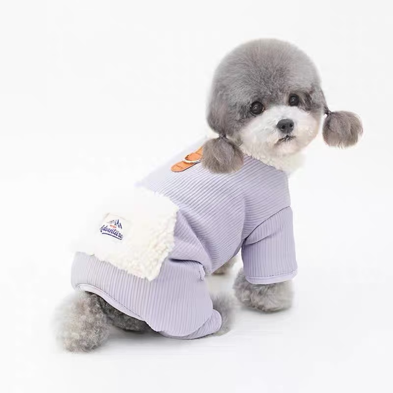 T738 New autumn and winter thickened plush Teddy Bichon puppy four-legged clothes warm corduroy Schnauzer one-piece cotton clothes