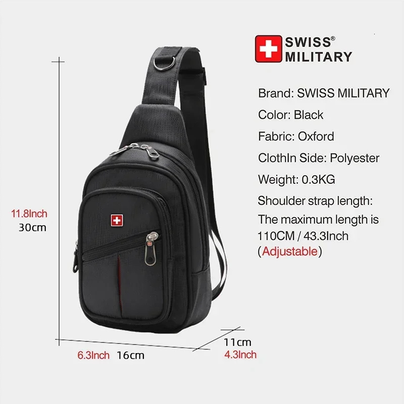 SWISS Men Chest Bags Outdoor Leisure Waterproof Shoulder Crossbody Bag Large Space Chest Bag men Practical Durable Sling Bag 250716
