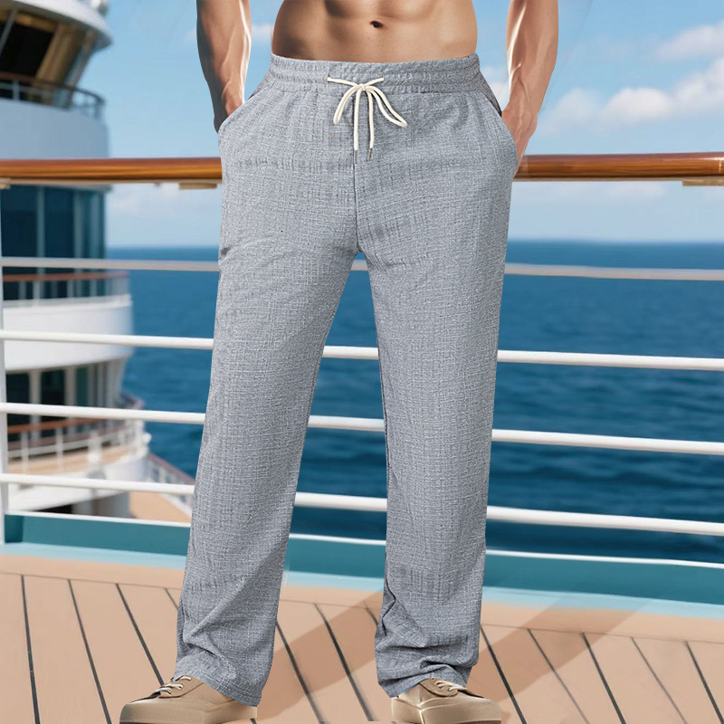 Plus Size TK Spring Autumn Linen Men's Casual Simple Trendy Loose Toothpick Stripe Straight Pants for Men