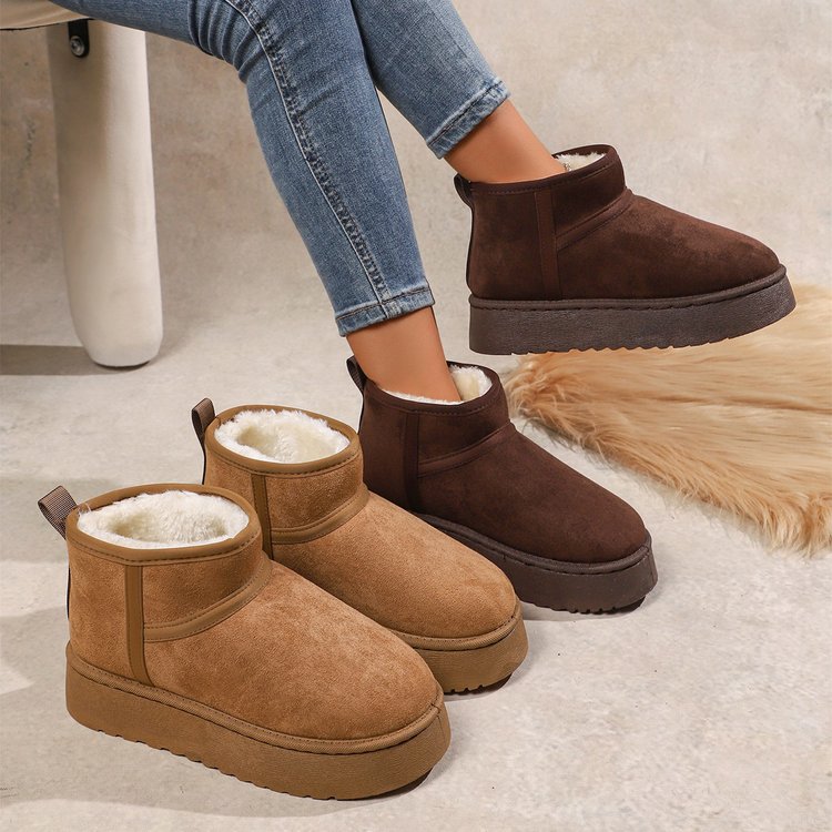 Free delivery designer fashionable plus size European and American winter new style big toe snow boots with thick sole and plush thickening black