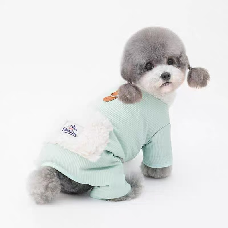 T738 New autumn and winter thickened plush Teddy Bichon puppy four-legged clothes warm corduroy Schnauzer one-piece cotton clothes