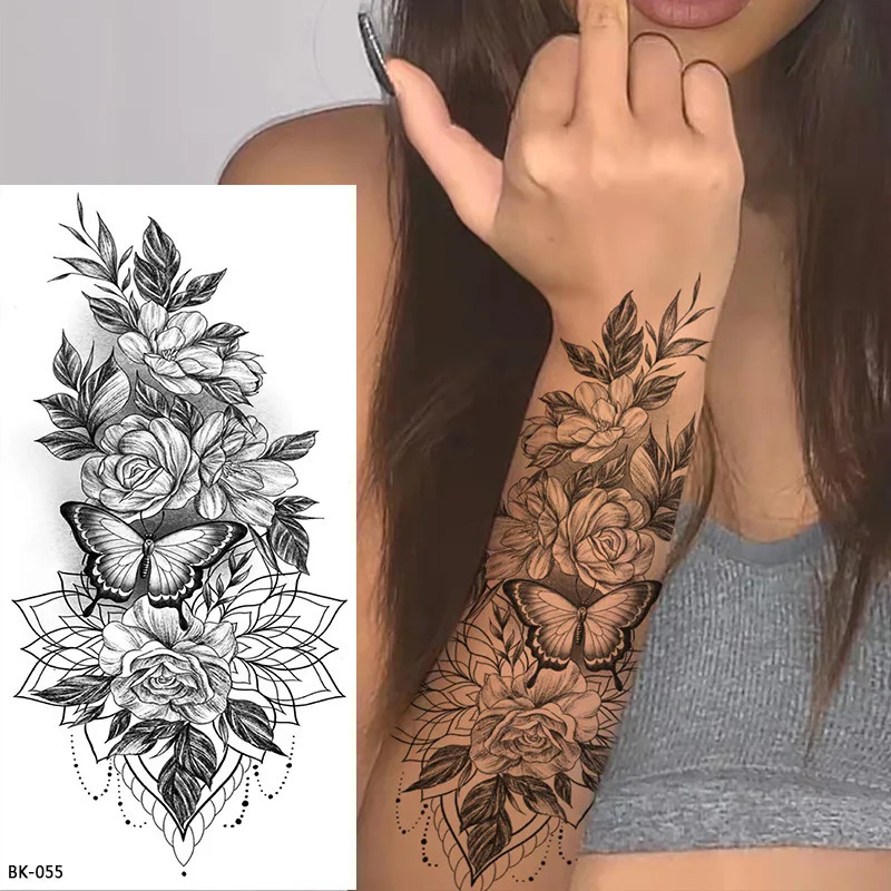 Waterproof Flower Temporary Tattoos for Women Black Floral Tattoo Stickers Hand Arm Body Disposable Art 250714