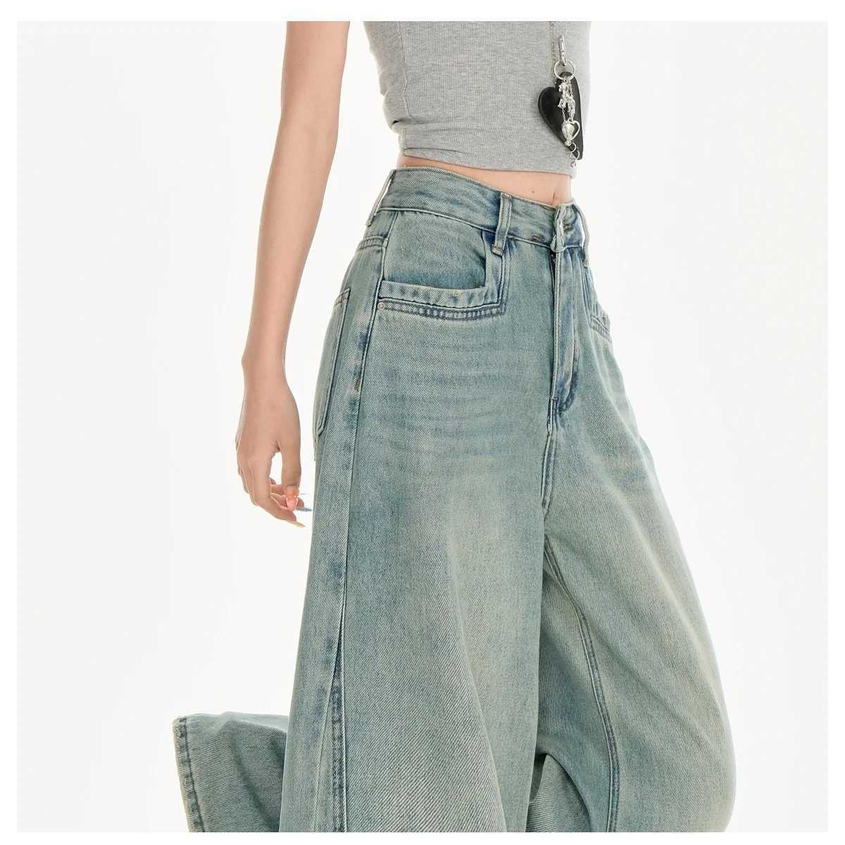Womens Retro Ripped Wide-Leg Jeans Loose Slimming Nostalgic Straight Pants Street Unisex Style Womens Trousers R250716