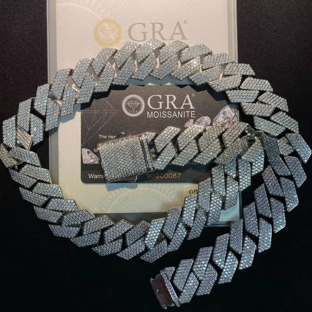 22MM Custom Hip Hop Moissanite Diamond 925 Cuban Link Chain Heavy Cuban Chain for Anniversary Iced out Jewelry