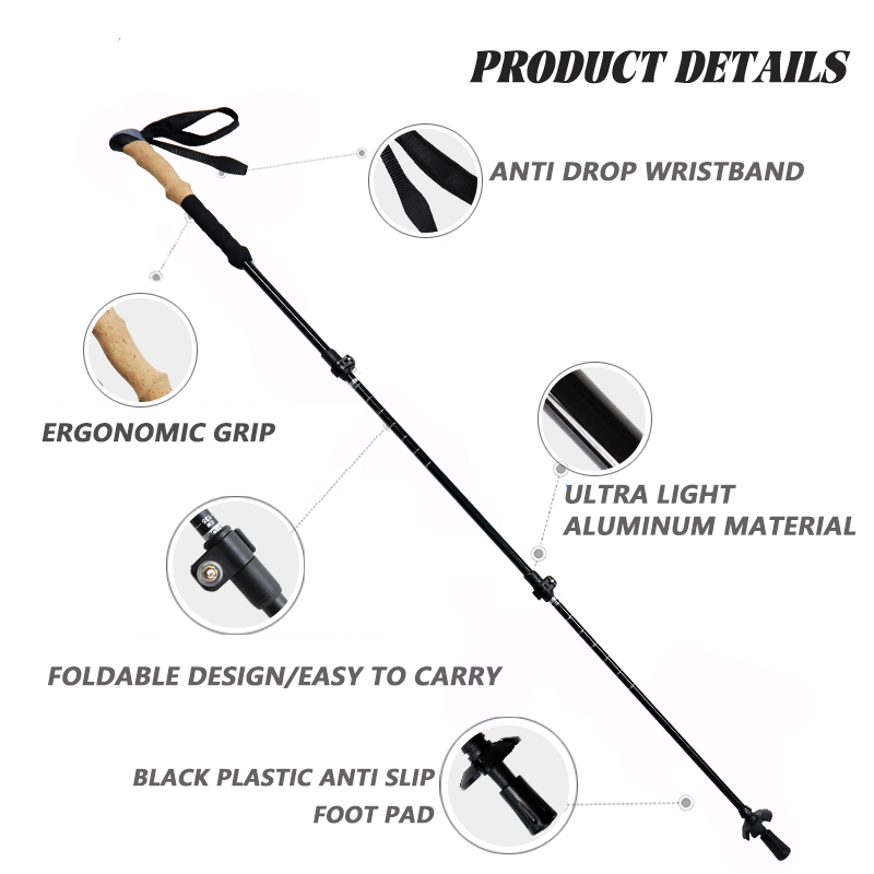 OKHEALING Aluminum Alloy Trekking Poles 3 Section Ultra-light Telescoping Walking Cane Portable Walking Stick with Handle for Off-road, Camping, Backp