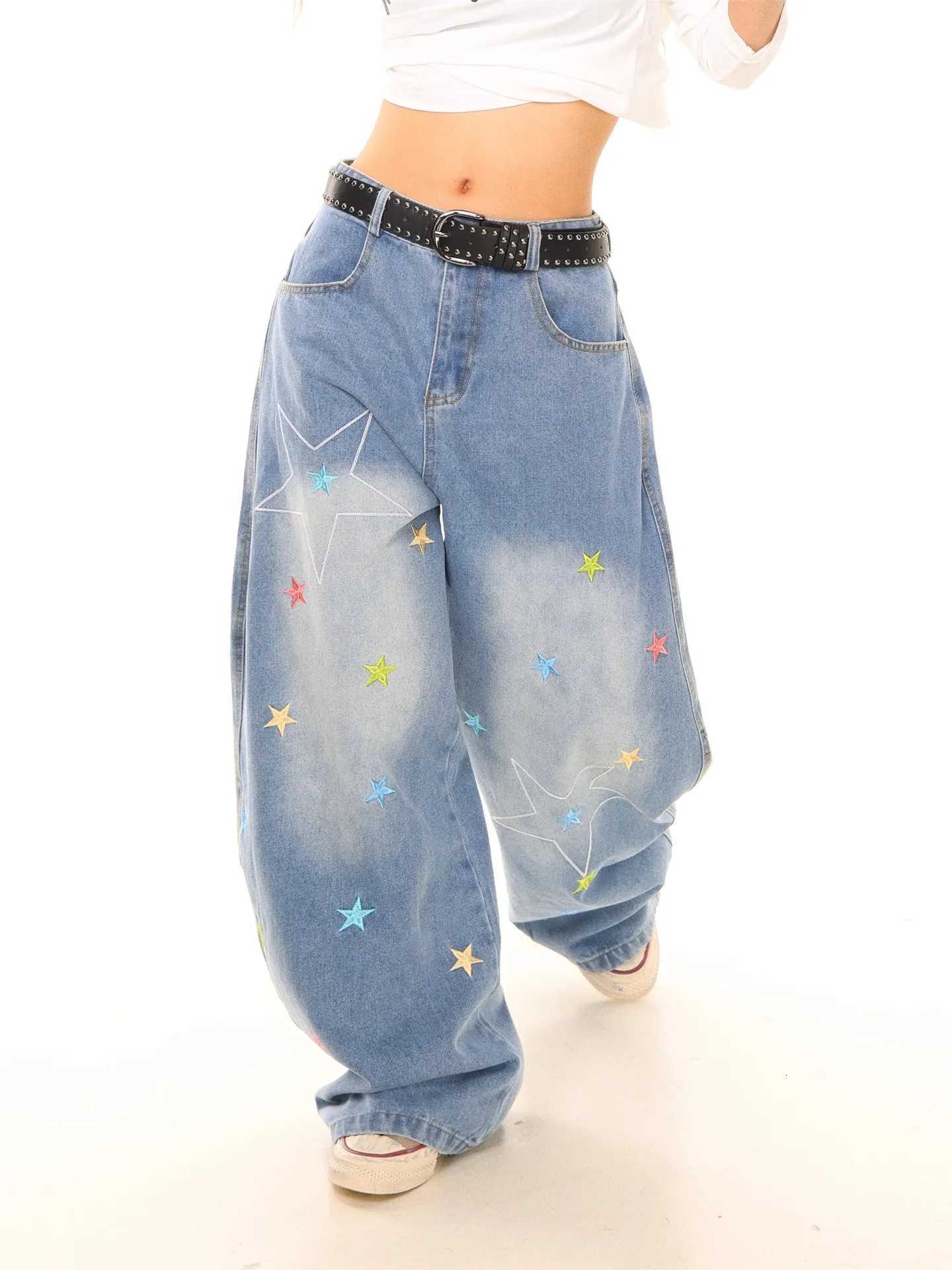 Fashion Star Printed Jeans 2025 Retro Denim Mopping Trousers Korean Style High Street Loose Hip Hop Wide-leg Jeans R250716