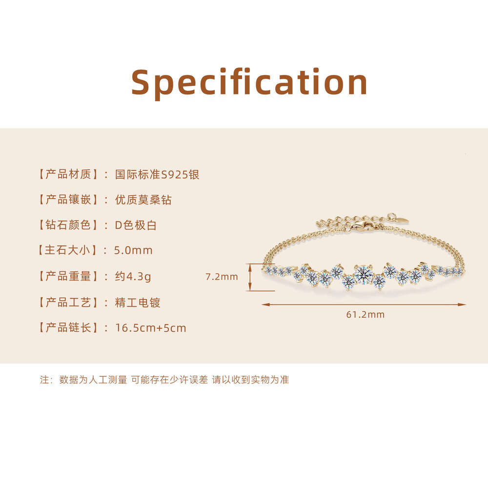 Internet Celebrity S Pure Sier Starry Moissanite Bracelet Light Niche High-End Jewelry Gift For Girlfriend's Birthday 8D3