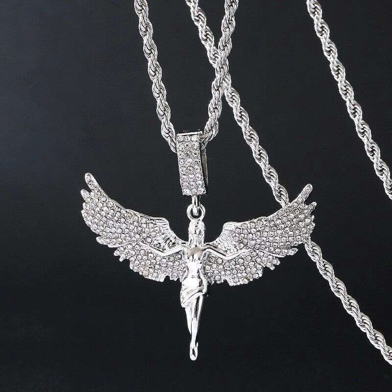 Hot Selling Alloy Inlaid Dia Winged Goddess Pendant Fashion Creative Trendy Personality Braided Chain Necklace
