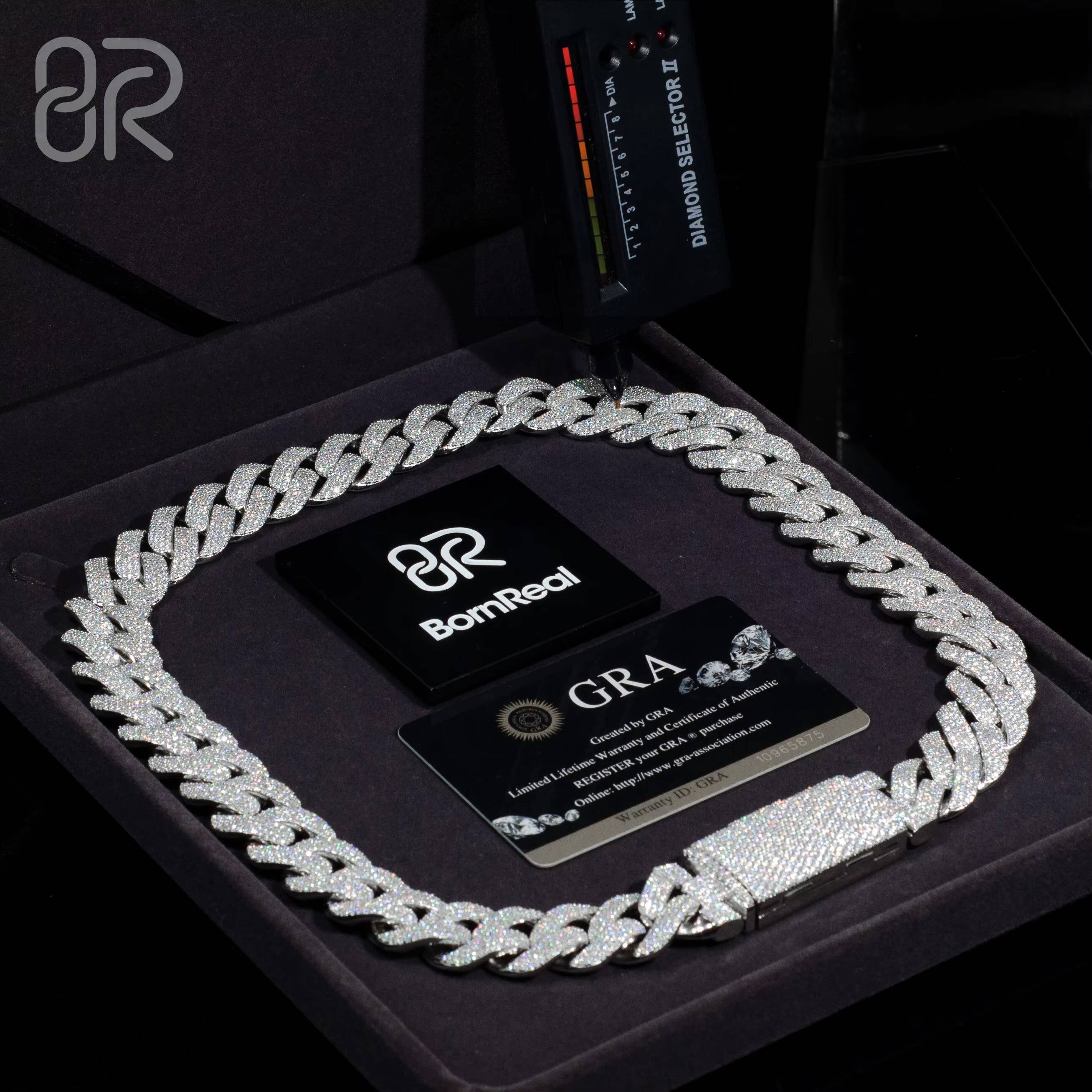 18mm 18 VVS Moissanite Cuban Necklace Hot Sale Bling Moissanite 925 Sterling Silver Cuban Link Chain Hip Hop Jewelry