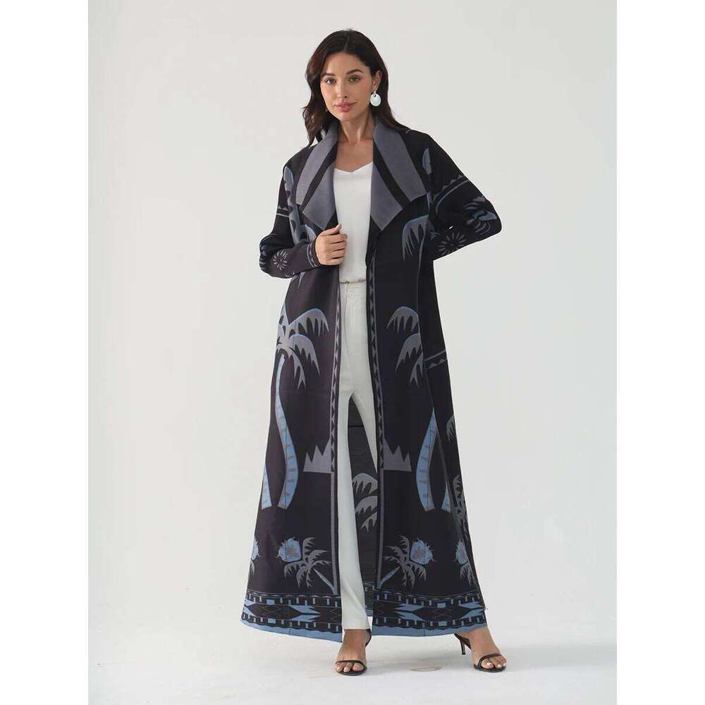 Miyake Pleated Turndown Collar Long Sleeve Printed Abaya Women 2025 New Dubai Original Designer Loose Cardigan Dress Coats