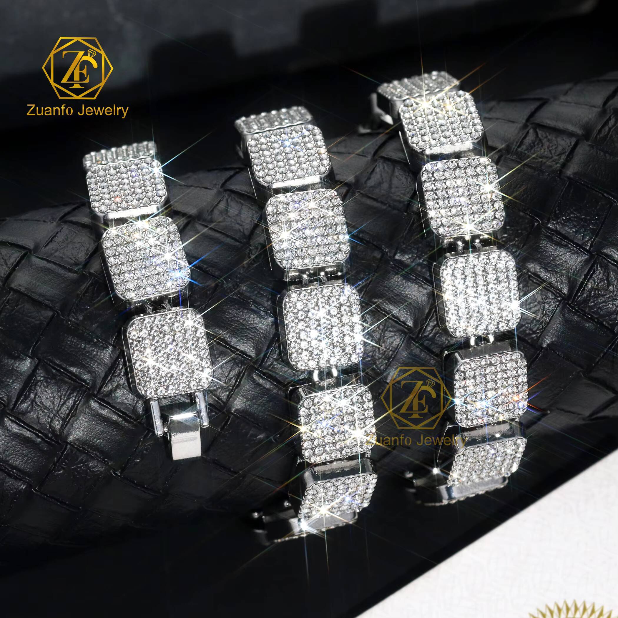 Factory Price High Quality VVS Diamond Iced Out Square Shape 925 Silver 10MM Moissanite Cuban Link Chain