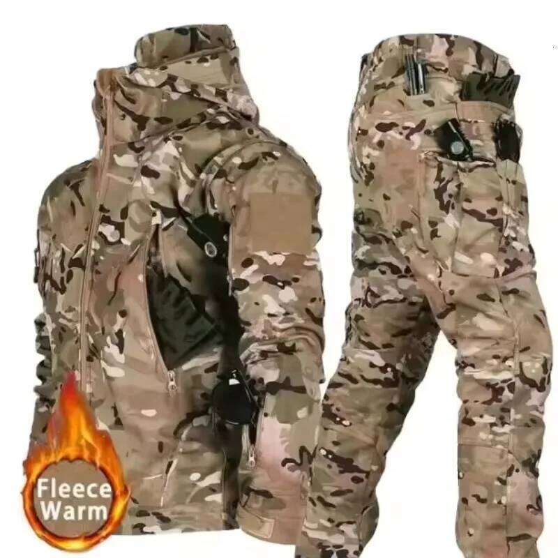 Winter autumn fleece warm waterproof suit men's tactical outdoor hiking fishing camping sportswear jacket
