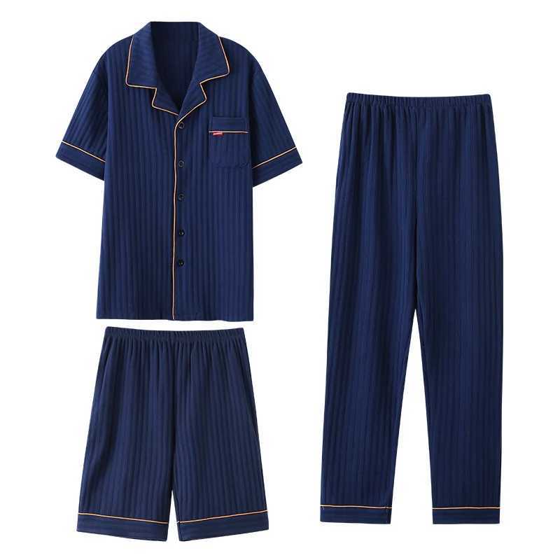 3PCS/Set Mens Nightwear Suit Summer Generous Leisure Short Sleeve Pajamas Striped Homewear Men Big Yards4XL Cotton Pajama Men W250717