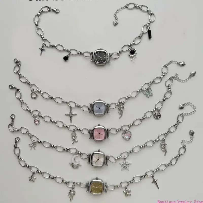 E1PE Heavy Duty Vintage Collarbone Chain Alloy Mechanical Watch Pendant Necklace Unique Sweet Cool Jewelry Gift for Women 250716