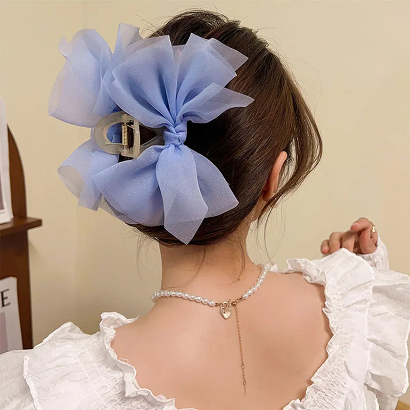 Summer Solid Color Mesh Tulle Bow Hair clips Elegant Women Ponytail Braid Hair Claw Clip Hair Clip Headwear Hair Accessories 250716