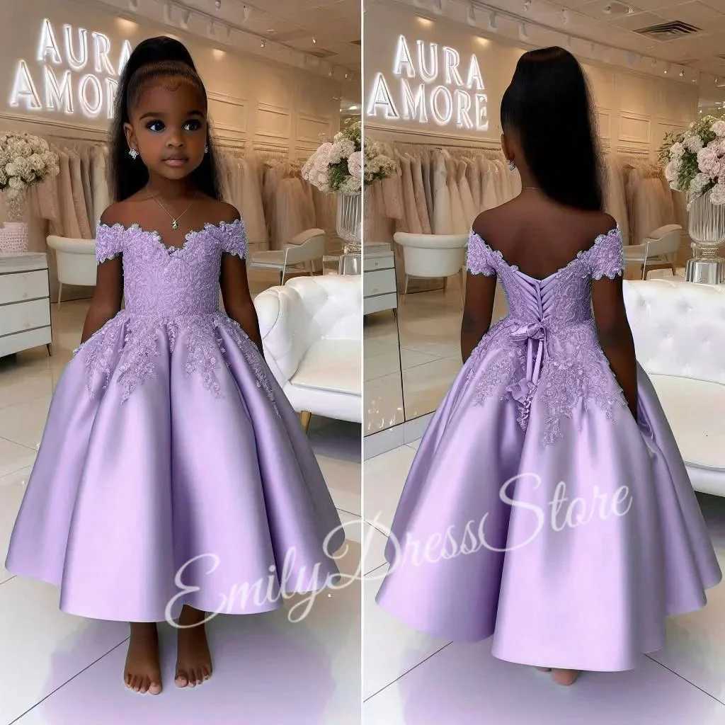 Customized Sky Blue Flower Girl Dress For Wedding Puffy Satin Lace Applique Kid Birthday Party First Communion Ball Gown Z250716