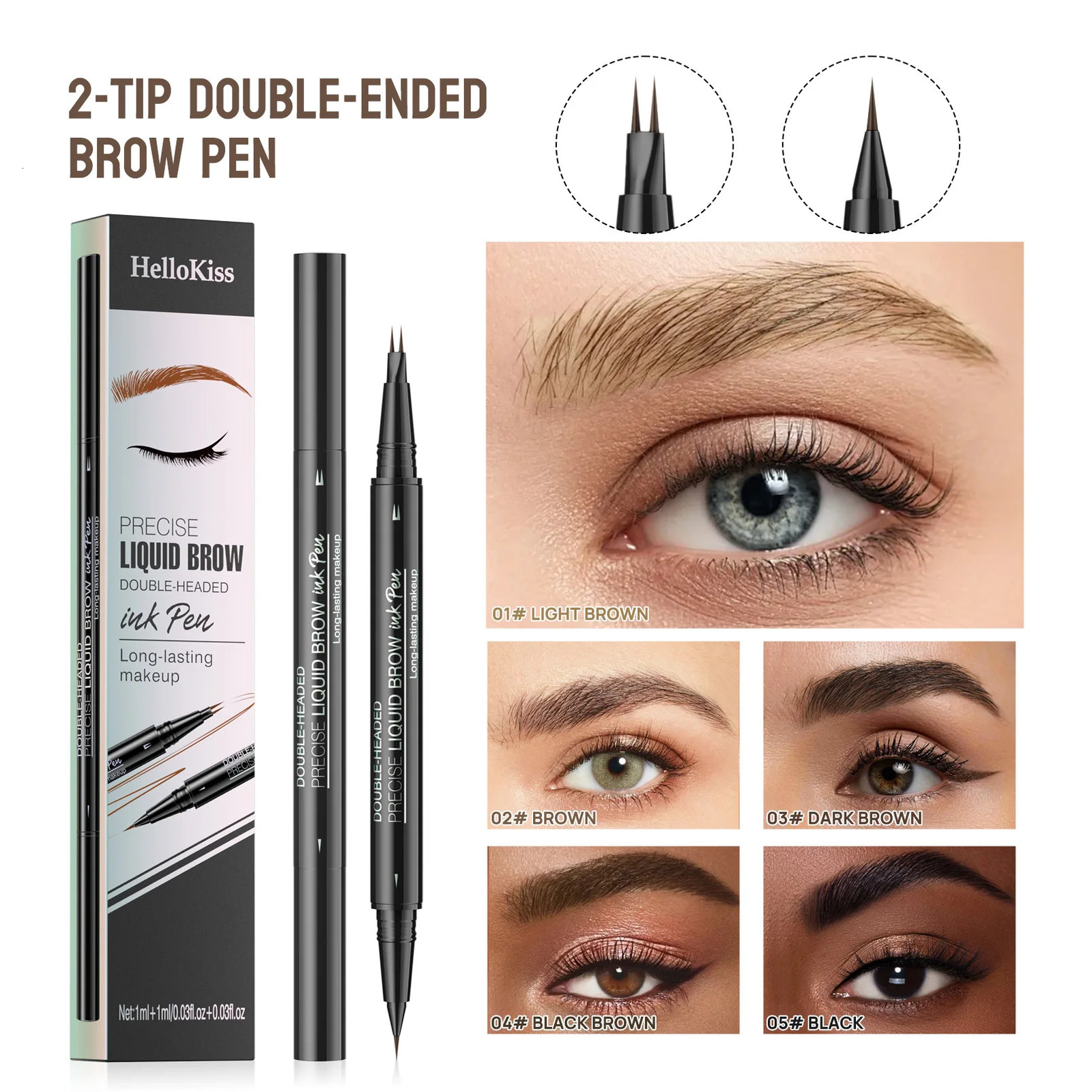 Dual-Ended Forked Tip Eyebrow Pencil with Brush 2-in-1 Waterproof and Smudge-Proof Precise Definition for Natural Looking Brow 250712