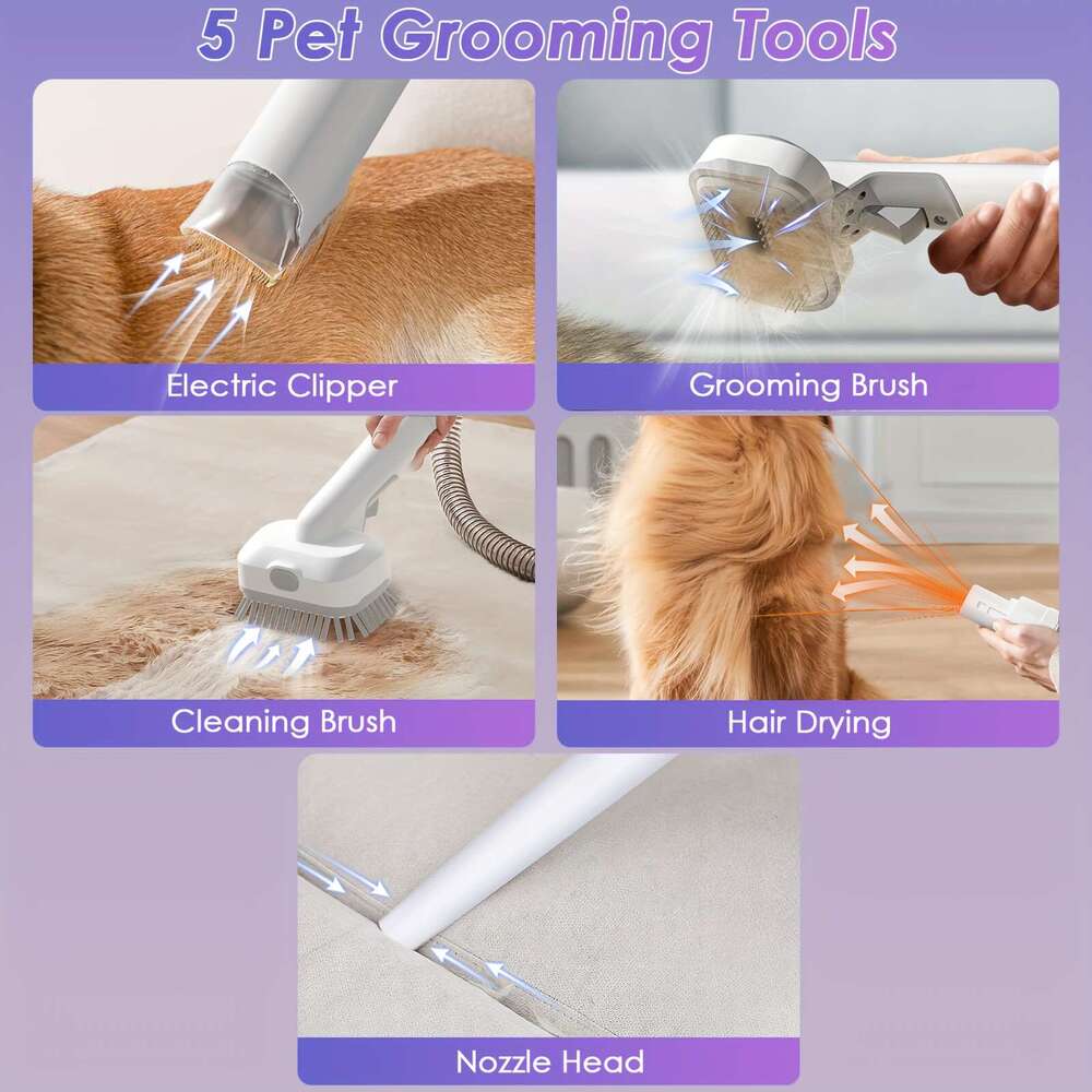 8-in-1 Removal And Grooming, 74.39 Oz Cup Cleaner Drying Function, Low Noise Vacuum Cleaner, Upgraded Powerful Dog Grooming Kit With 6 Tools, Suitable