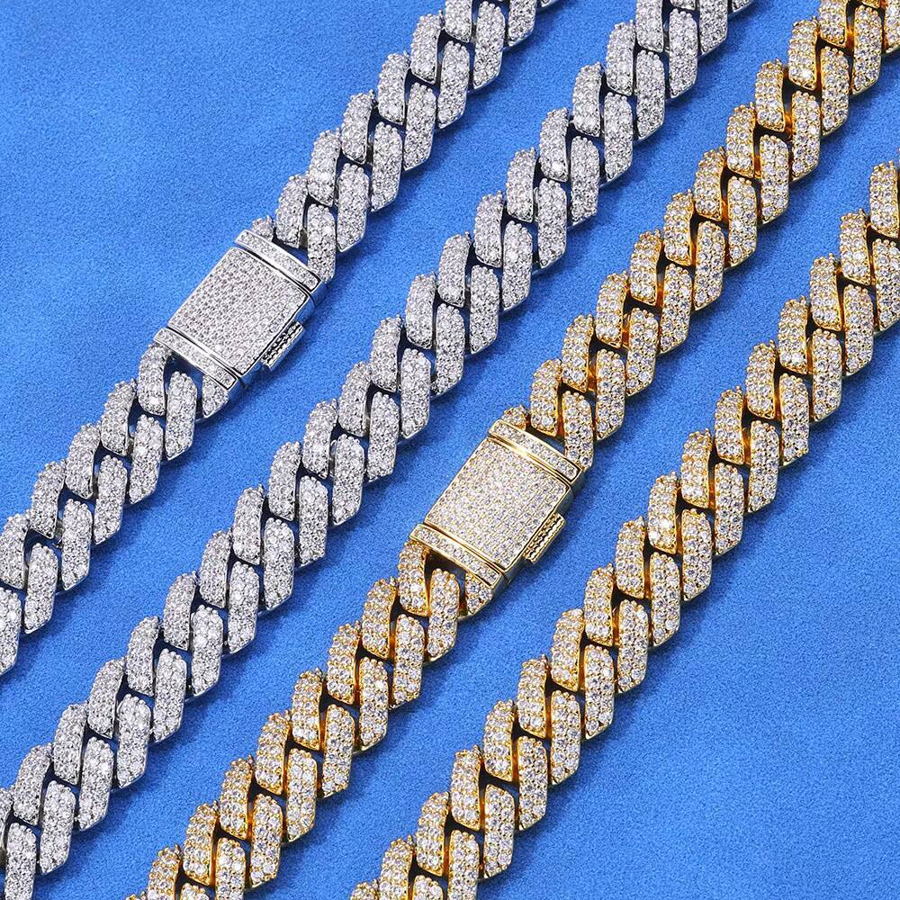 High Quality 10MM 925 Silver VVS Moissanite Cuban Chain Passed Diamond Tester Iced Out Hip Hop Necklace for Men Women