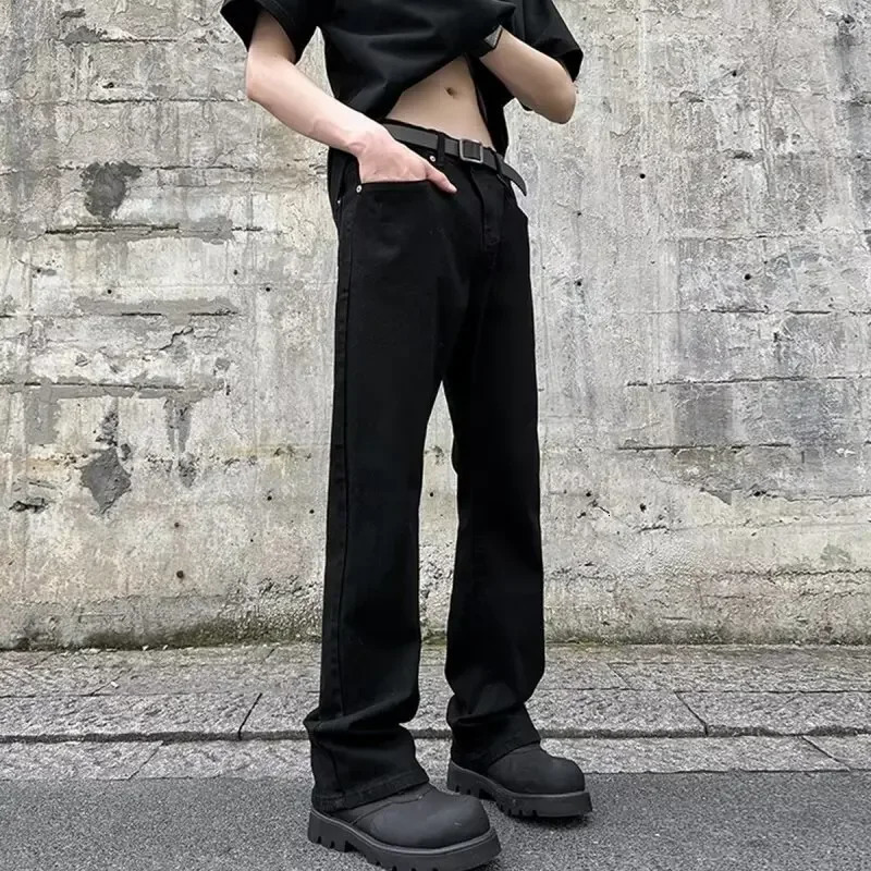 BlackJeans Mens Slimming StraightLeg Denim Trousers LooseFit Bell Bottoms Youth Casual Pants Autumn Season Lightweight 250704