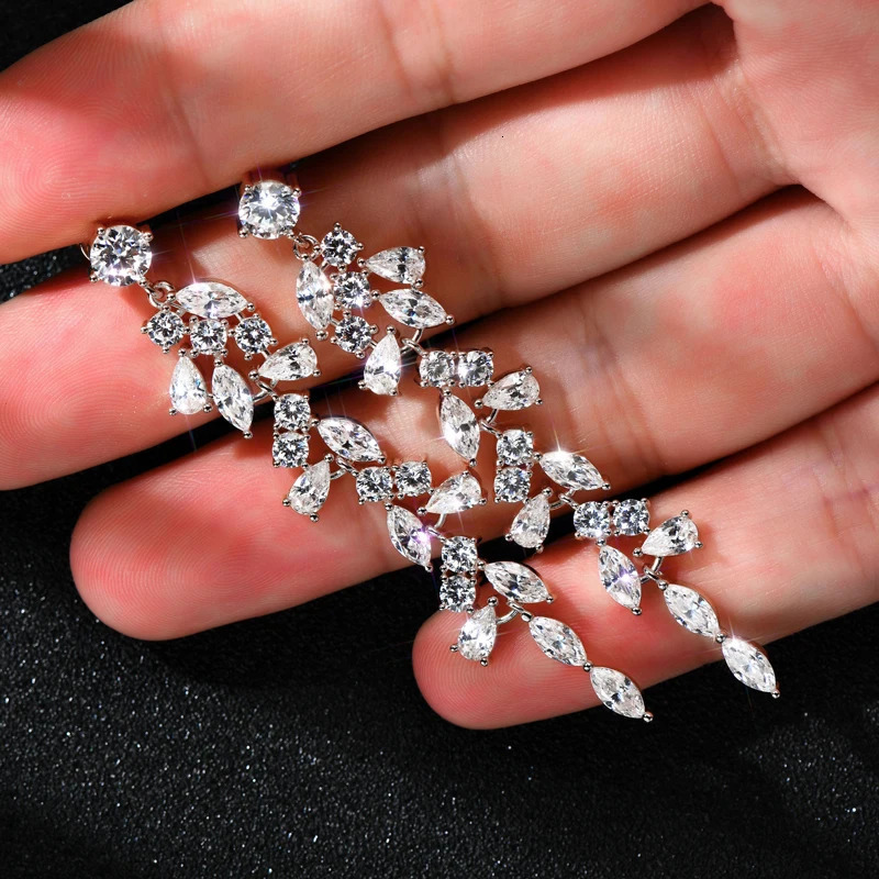 AINUOSHI Maple Leaf Zircon Tassel Long Earrings For Women 925 Sterling Silver Shiny Rhinestone Drop Earrings Party Jewelry Gift 250716