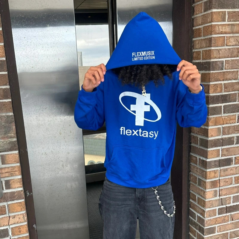 2000s Fashion Harajuku Hoodie Print Casual Gothic Klein Blue Streetwear Unisex Trendy Hip Hop Sweatshirt Oversized Clothes 250716