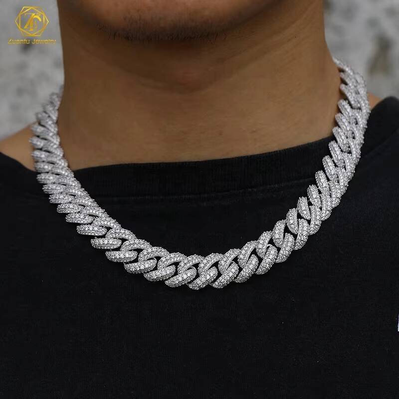 Wholesale Price Moissanite Miami Gold Cuban Chain Necklace 925 Sterling Silver Diamond Moissanite 15MM Iced Cuban Link Chains