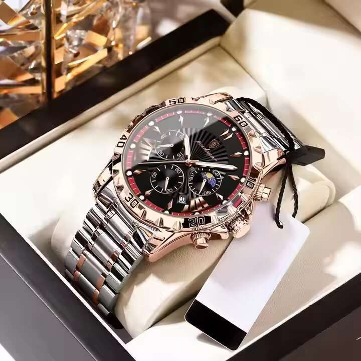DHwatches Men's Sports Chronograph Watch - 30M Waterproof Stainless Steel Quartz Wristwatch with Moon Phase & Date (Model 968)