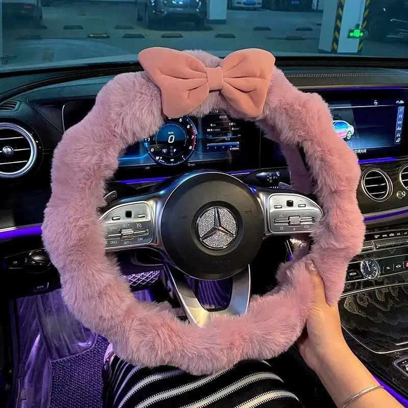 Bow Car Steering Wheel Cover Plush Winter Warm Steering Qheel Grip Cover Non-Slip Steering Wheel Protector Car Accessories 250715