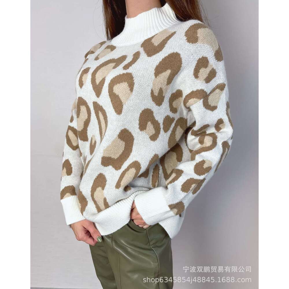 Leopard Print Sweater For Women Autumn Winter Thick Knitted Pullover Top Ins Commuting B5