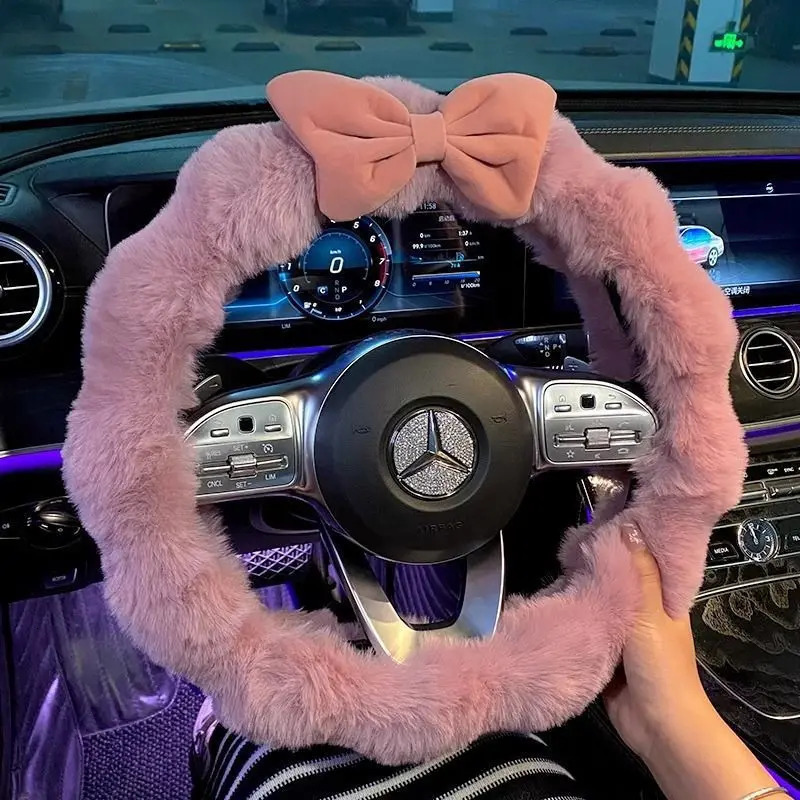 Bow Car Steering Wheel Cover Plush Winter Warm Steering Qheel Grip Cover Non-Slip Steering Wheel Protector Car Accessories 250715