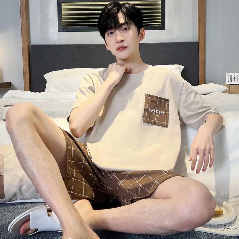 00% Cotton Mens Pajamas Set Sleepwear Summer Loungewear Cotton Mens Pajama Short Sleeves Homewear Gentleman Minimalist Pajamas W250717