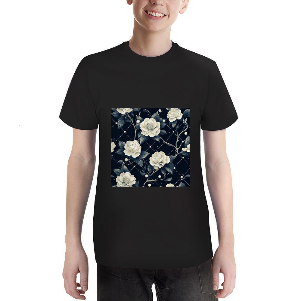 ddmywed Boy and girl Children's T-shirt T-shirt with an image of white roses on a dark background