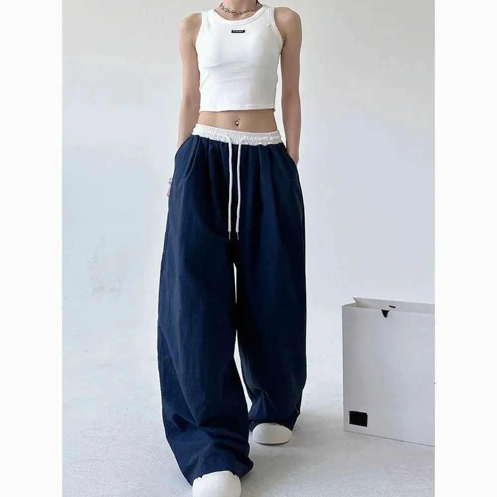High Street Womens Wide Leg Pants Drawstring Y2K Gothic Hip Hop Womens Cargo Pants Hot Sweet Matching Female Trousers Summer New R250716