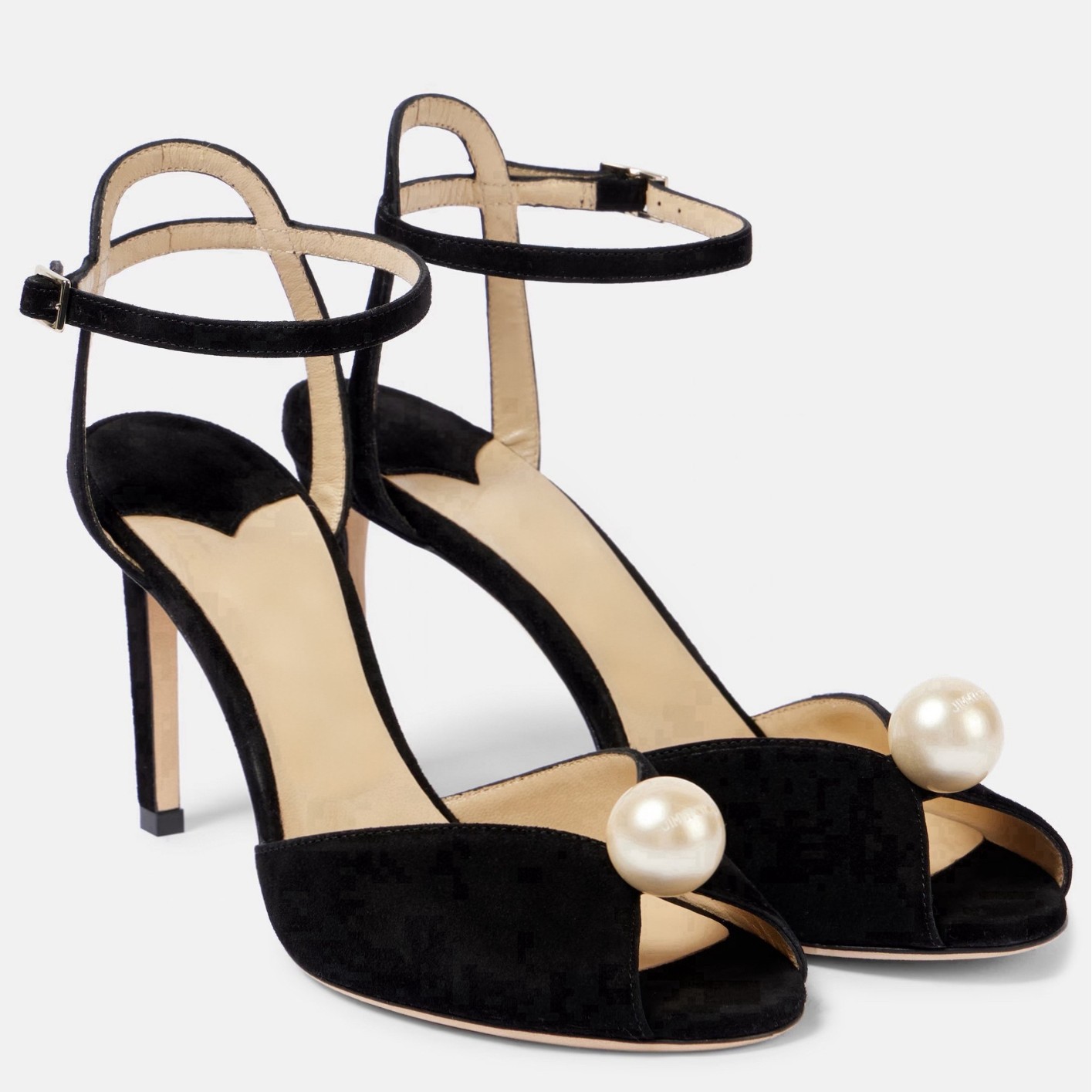 Elegant Lace Peep Toe Stiletto Heels - Pearl Accent Ankle Strap Dress Sandals (Classic Black and Ivory)