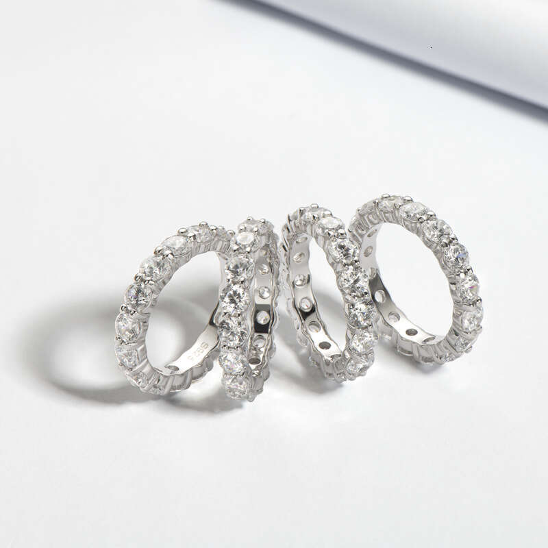 Trendy INS Style Full Diamond Row Fashion Niche High-End Sense Simulated Ring For Women Zircon Sterling Silver B11