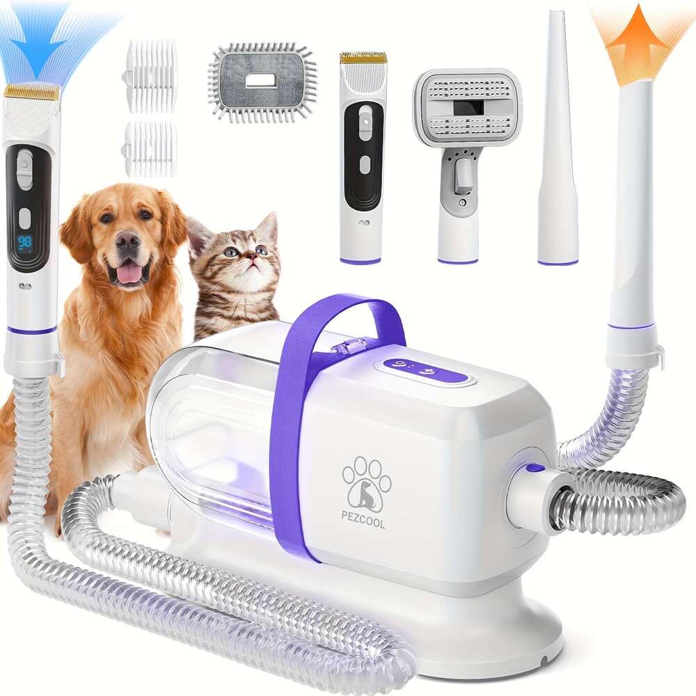 8-in-1 Removal And Grooming, 74.39 Oz Cup Cleaner Drying Function, Low Noise Vacuum Cleaner, Upgraded Powerful Dog Grooming Kit With 6 Tools, Suitable