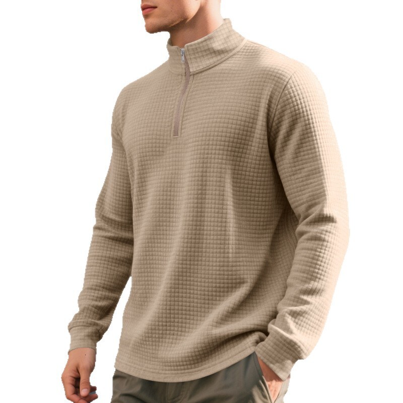 Autumn Winter American Style Simple Casual Men's Loose Jacquard Stand Collar Half-Zip Base Shirt Sweatshirt for Men