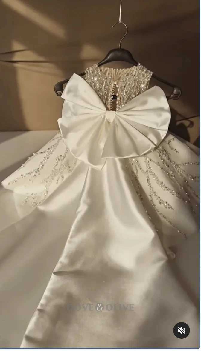 Short Beading Sparkly Flower Girl Dress for Baby Knee Length Toddler Girl Sleeveless Tulle with large Bow Sweet Kids Gown Custom Z250716