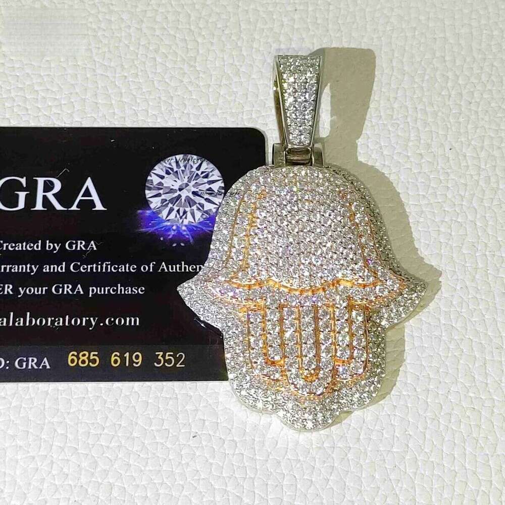 Custom Iced Out Hamsa Penadnt Teo Tone Rose and White Hip Hop Fashion Moissanite Jewelry Sier Lab Dia Hand Pendants