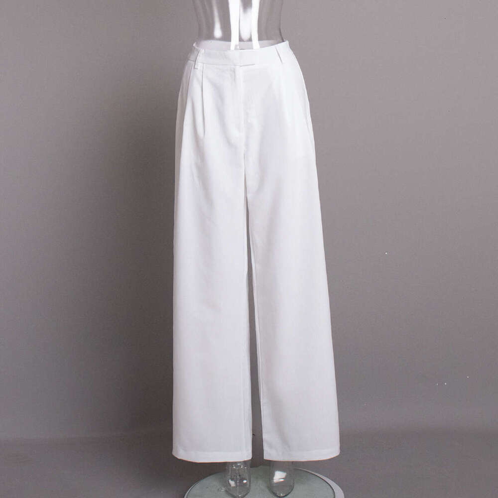 Summer New Women's Elegant Commuter Straight Casual Floor-Length Cotton Linen Pants B5