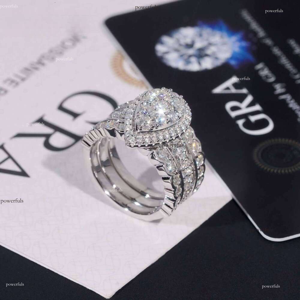 Trendy Sier Rhodium Plated Custom Full VVS Moissanite Dia Wedding Engagement Rings Set for Women