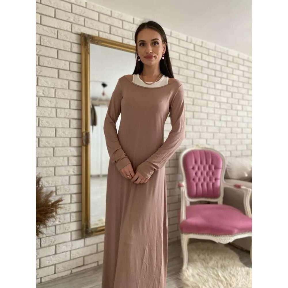 New Long Sleeve Patchwork Fake Two-Piece Vest Sexy Modal Elegant Dress B5