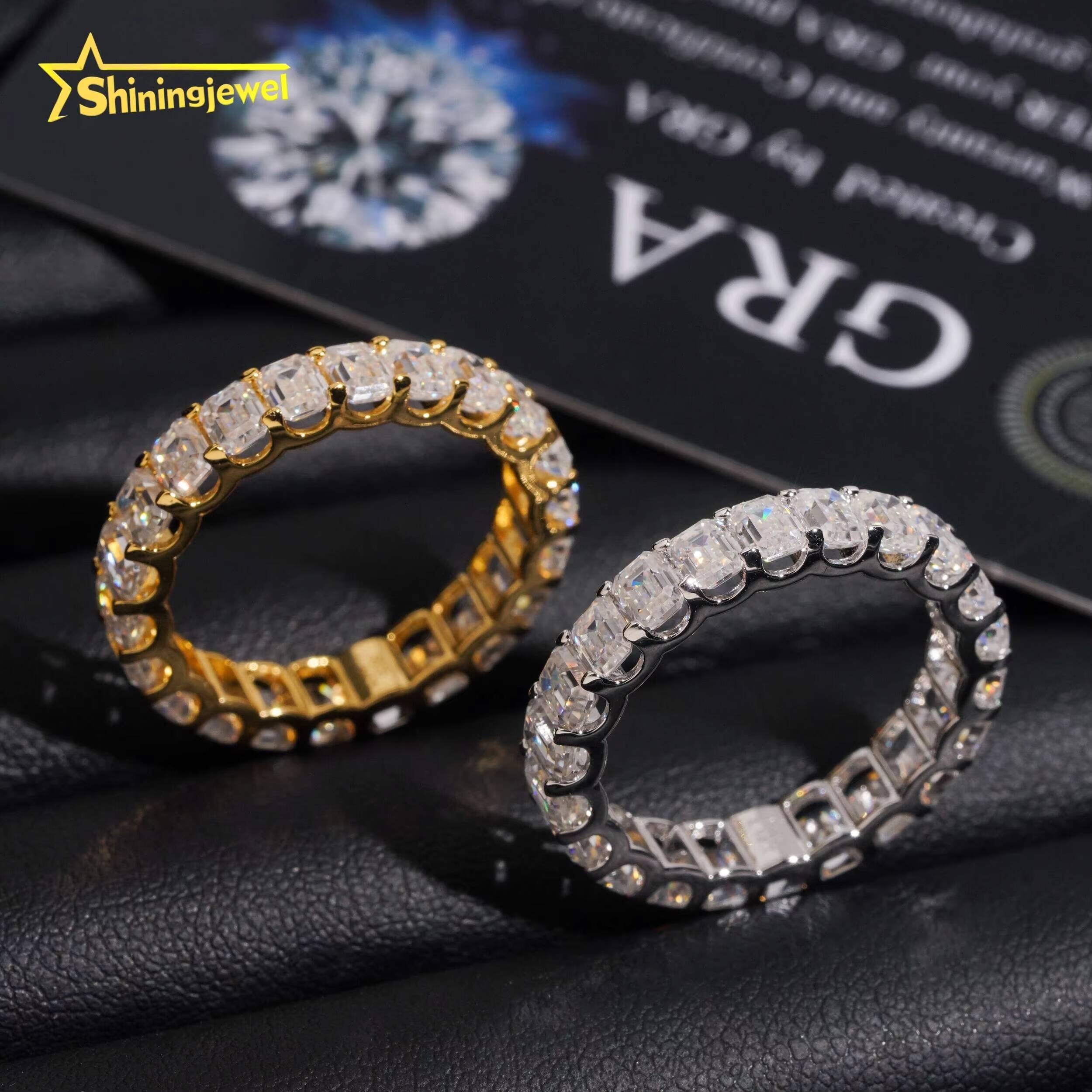 Fine Jewelry Trendy 925 Silver VVS Emerald Out Moissanite Eternity Ring High Quality Custom Moissanite Wedding Ring for Women