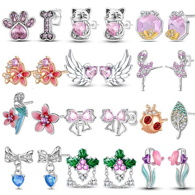 Fashion Spring Series Earrings For Women 925 Silver Color Butterfly Dragonfly Flower Heart Shaped Ear Studs Fine Jewelry Couple y250715