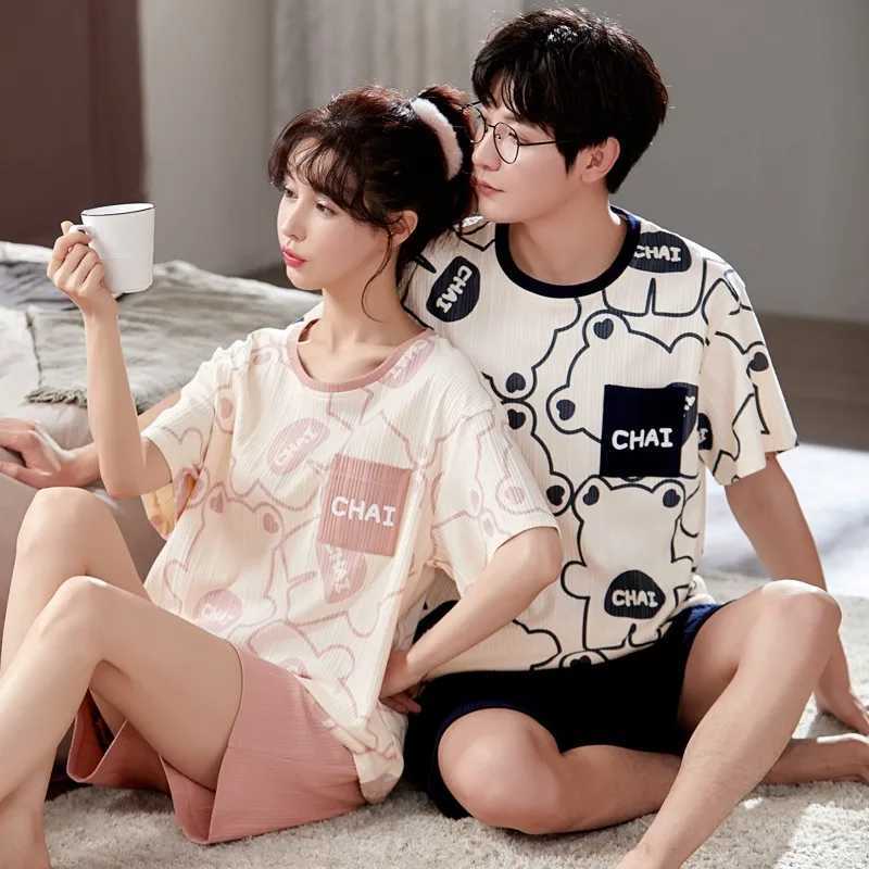 Summer Cotton Short Sleeve Men Pajamas Set Couple Sweet Bear Women Pajamas Suit Lover Round Neck Nightwear Men Pajama Set W250717