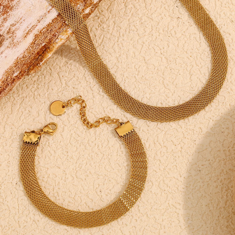 E.B.belle 3 Layers Gold Plating Stainless Steel Anti-allergy Eco-friendly Wide Braided Mesh Chain Gold Choker Necklace For Women 250717