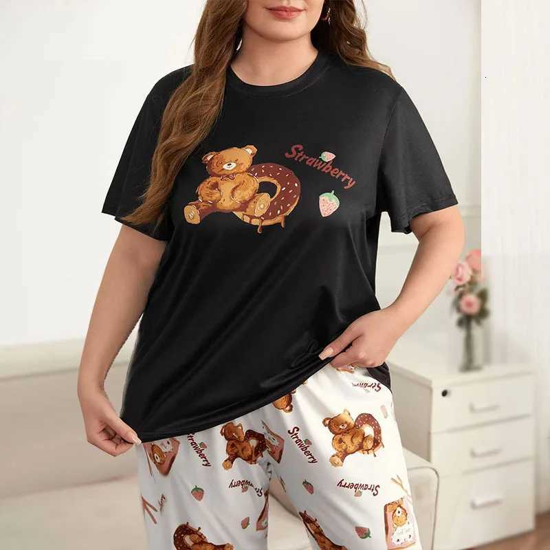 Plus Size Womens Sleepwear Set Cartoon Printed Sleepwear Smooth And Soft Short Sleeved T-shirt Long Pants Sleepwear W250717