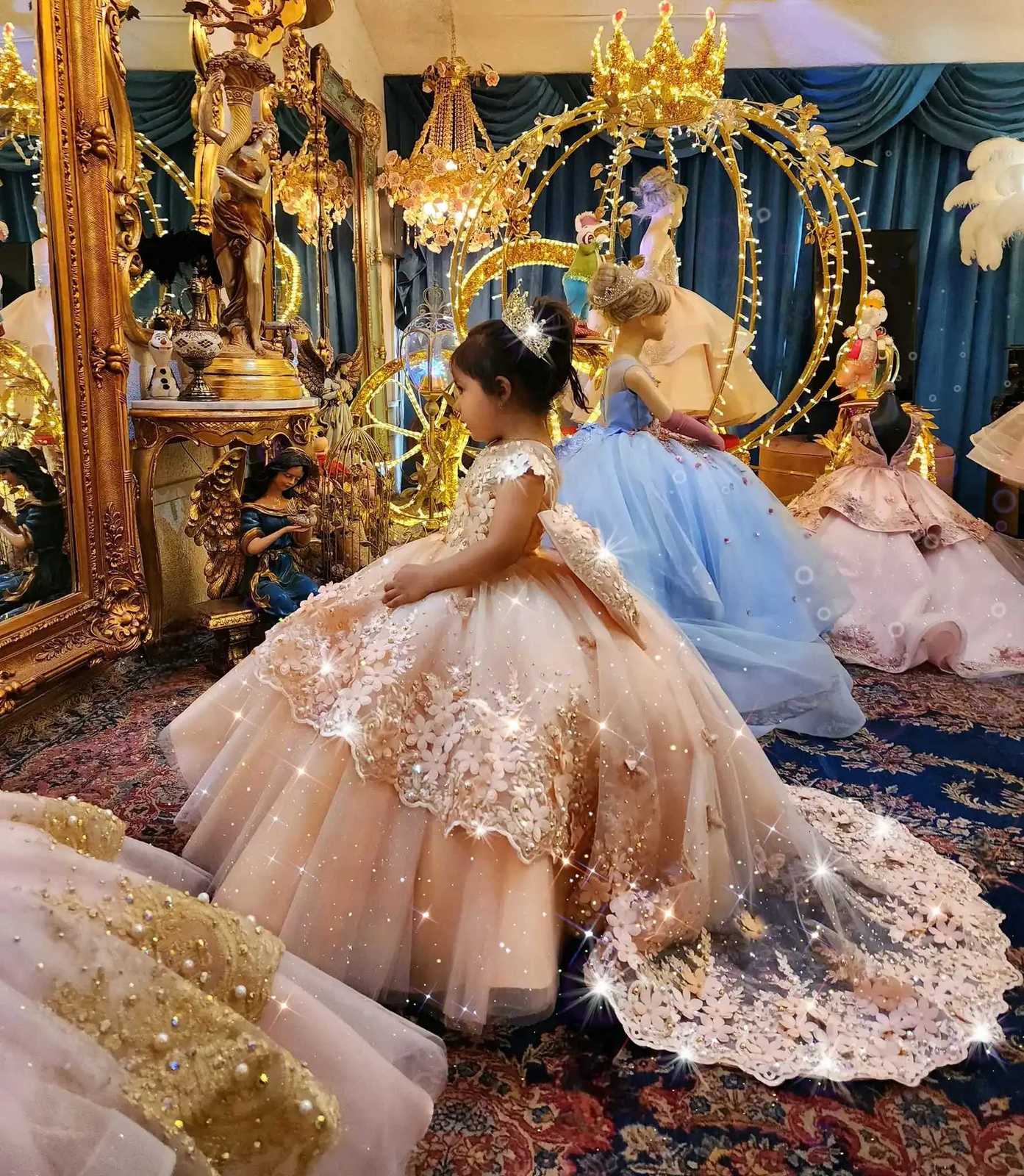 Customized Champagne Flower Girl Dresses For Wedding Appliques Floor Length Luxury Kids Birthday Party First Communion Ball Gown Z250716