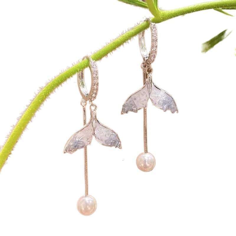 Fish Tail Bead Tassel Fashionable Elegant Face Slimming Versatile Light High-end Earrings Trendy Women